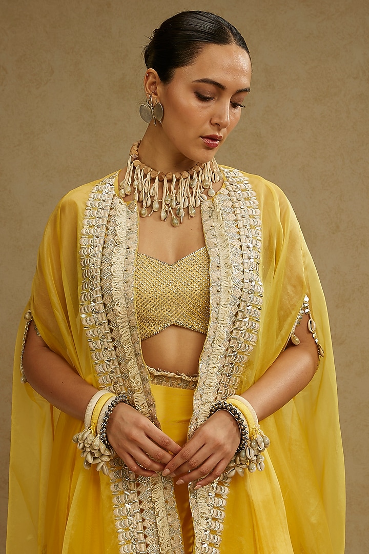 Dandelion Yellow Organza Draped Skirt Set by SVA BY SONAM & PARAS MODI at Pernia's Pop Up Shop