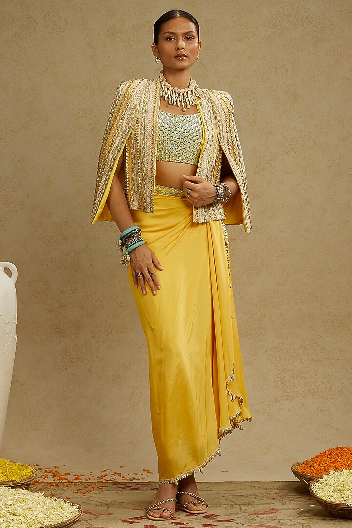 Dandelion Yellow Silk Skirt Set by SVA BY SONAM & PARAS MODI at Pernia's Pop Up Shop
