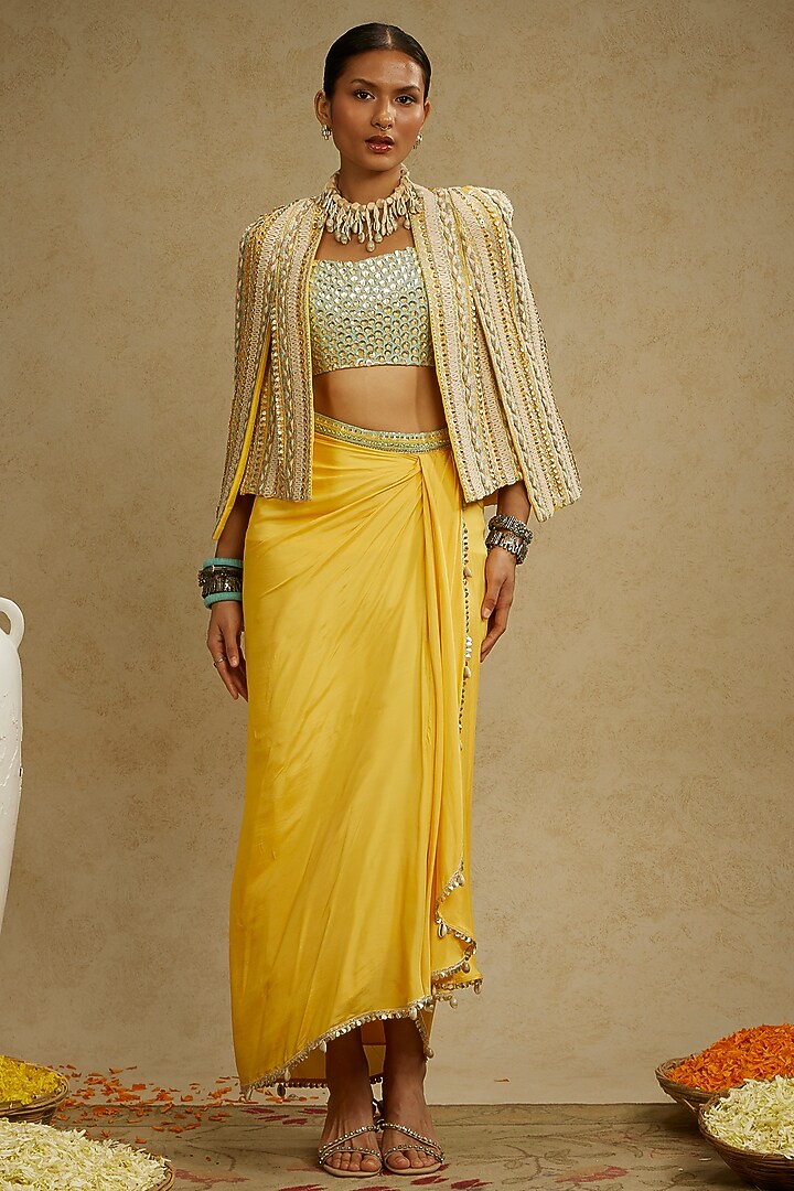 Dandelion Yellow Silk Skirt Set by SVA BY SONAM & PARAS MODI at Pernia's Pop Up Shop