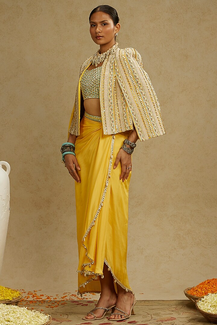Dandelion Yellow Silk Skirt Set by SVA BY SONAM & PARAS MODI at Pernia's Pop Up Shop