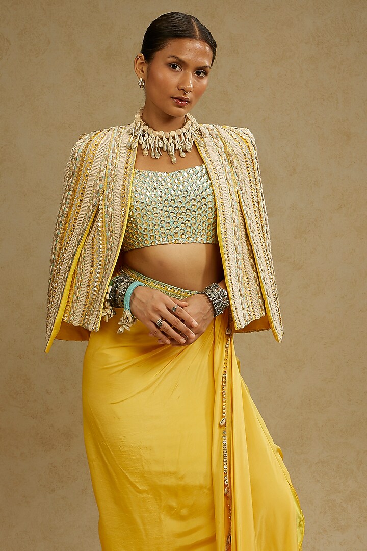 Dandelion Yellow Silk Skirt Set by SVA BY SONAM & PARAS MODI at Pernia's Pop Up Shop