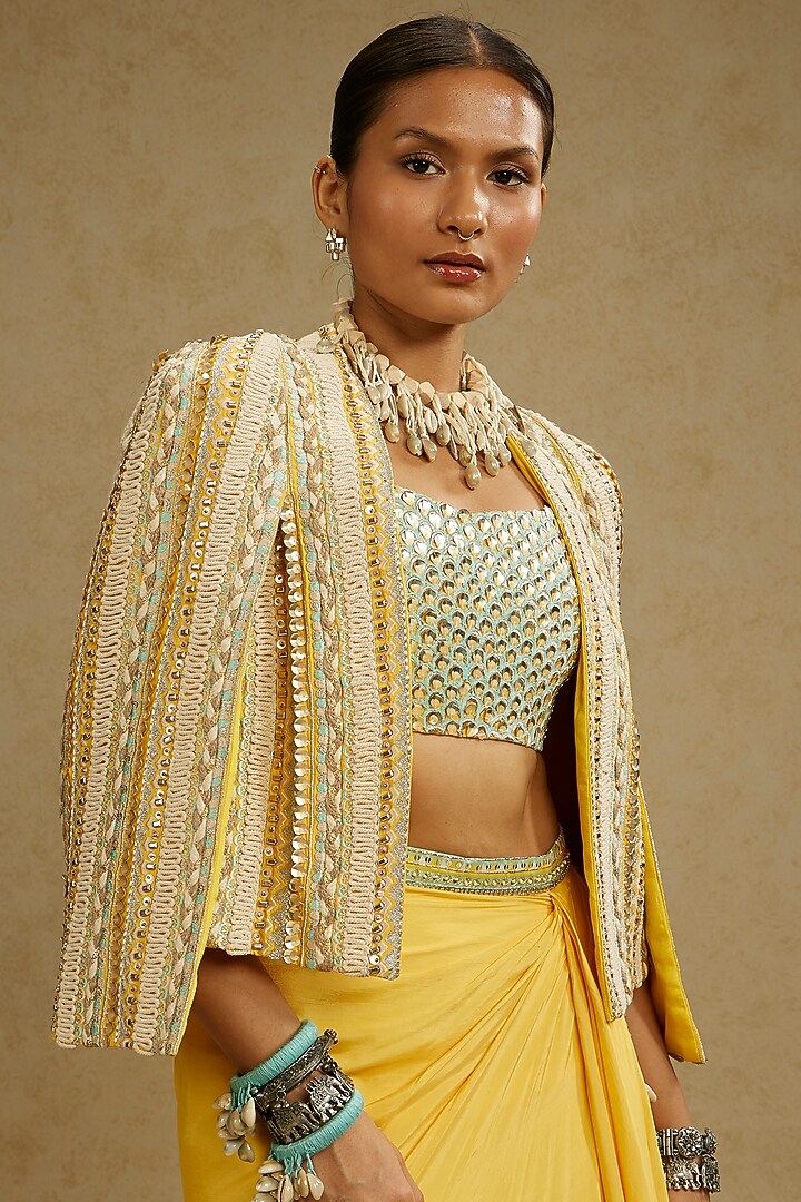 Dandelion Yellow Silk Skirt Set by SVA BY SONAM & PARAS MODI at Pernia's Pop Up Shop