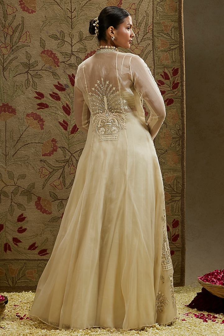 Ivory Silk Embellished Jacket Bridal Lehenga Set by SVA BY SONAM & PARAS MODI at Pernia's Pop Up Shop