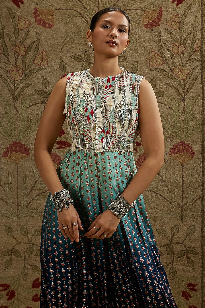 Blue & Red Crepe Ombre Printed Jumpsuit by SVA BY SONAM & PARAS MODI at Pernia's Pop Up Shop