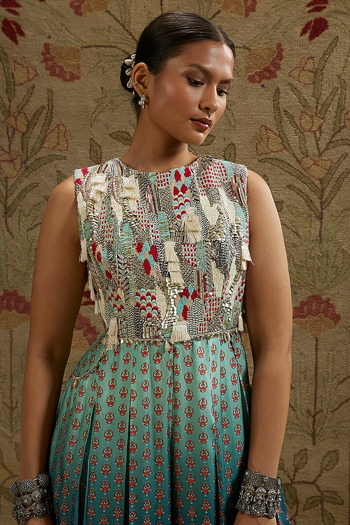 Blue & Red Crepe Ombre Printed Jumpsuit by SVA BY SONAM & PARAS MODI at Pernia's Pop Up Shop