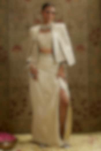 Mangolia Cream Silk Skirt Set by SVA by Sonam & Paras Modi at Pernia's Pop Up Shop