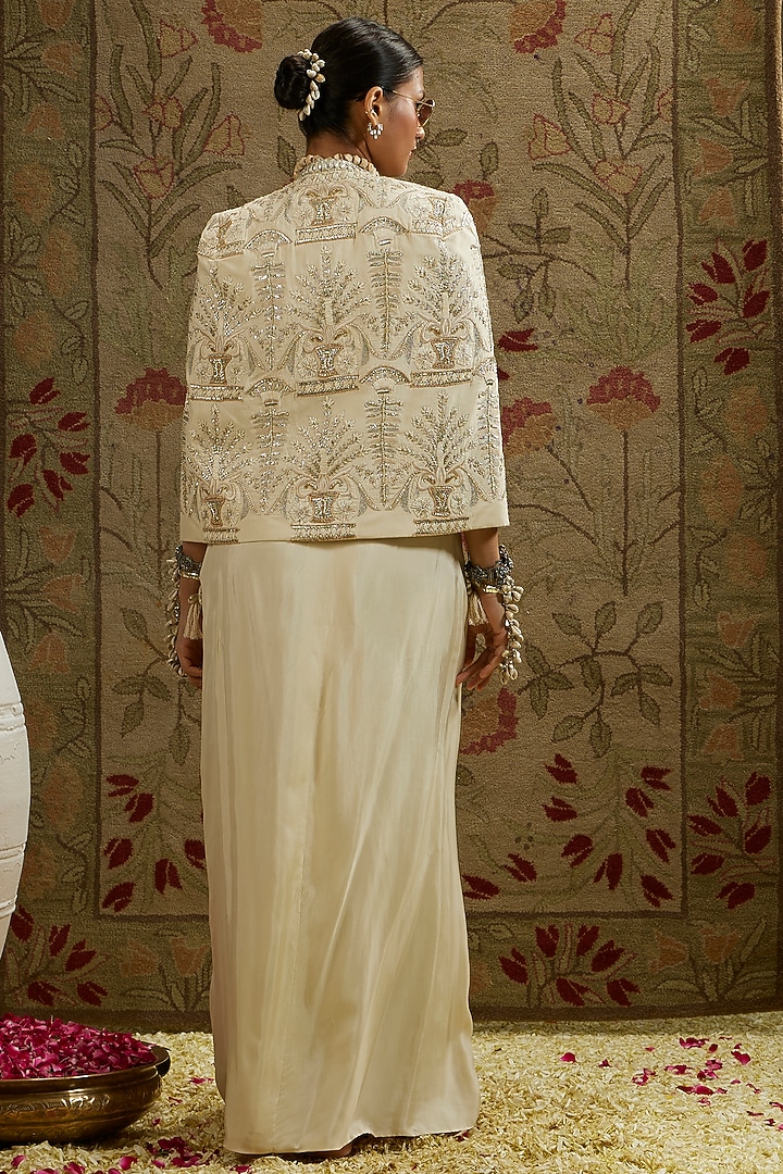 Mangolia Cream Silk Skirt Set by SVA BY SONAM & PARAS MODI at Pernia's Pop Up Shop