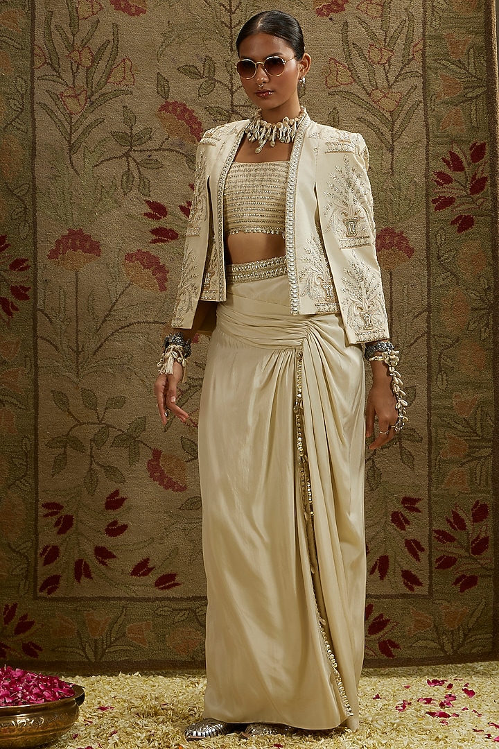 Mangolia Cream Silk Skirt Set by SVA BY SONAM & PARAS MODI at Pernia's Pop Up Shop