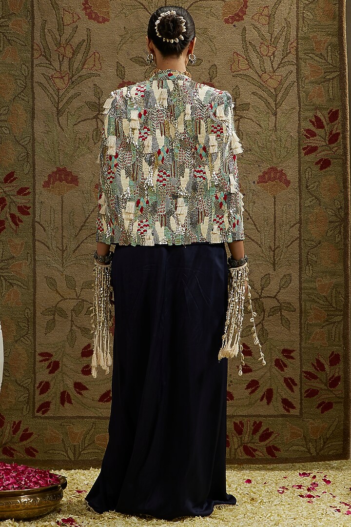 Blue Silk Embellished Skirt Set by SVA BY SONAM & PARAS MODI at Pernia's Pop Up Shop
