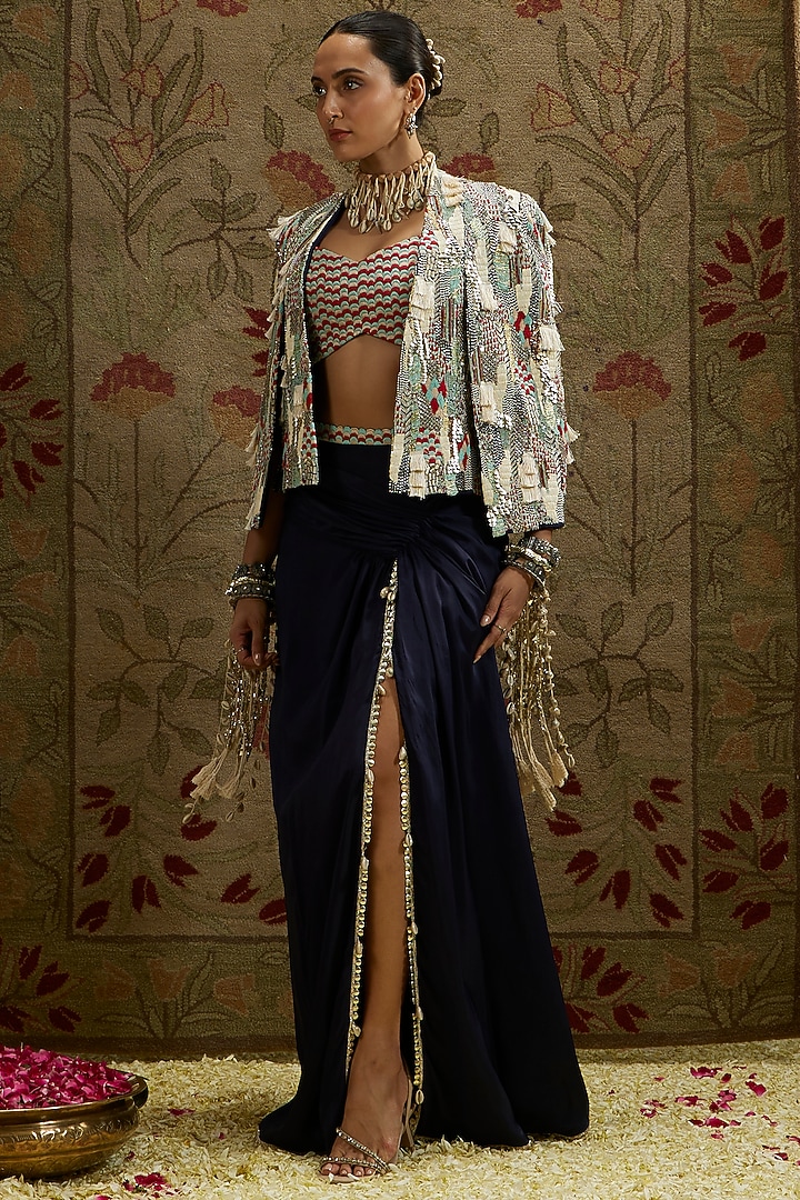 Blue Silk Embellished Skirt Set by SVA BY SONAM & PARAS MODI at Pernia's Pop Up Shop