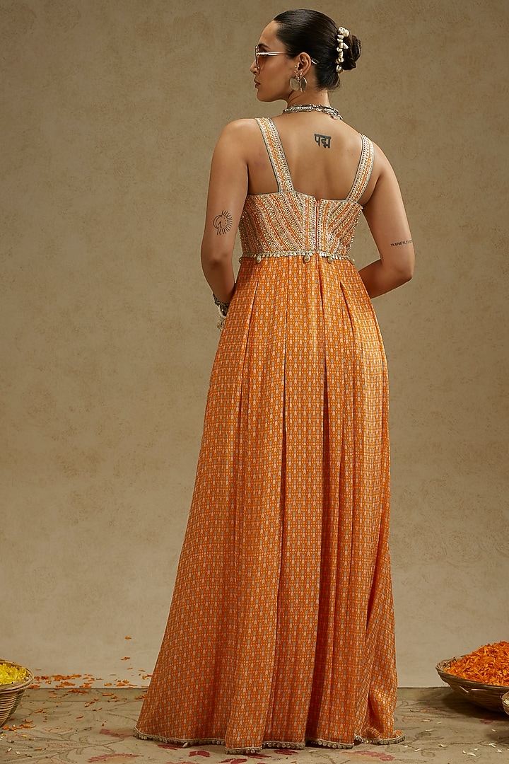 Orange Crepe Embellished Jumpsuit by SVA BY SONAM & PARAS MODI at Pernia's Pop Up Shop