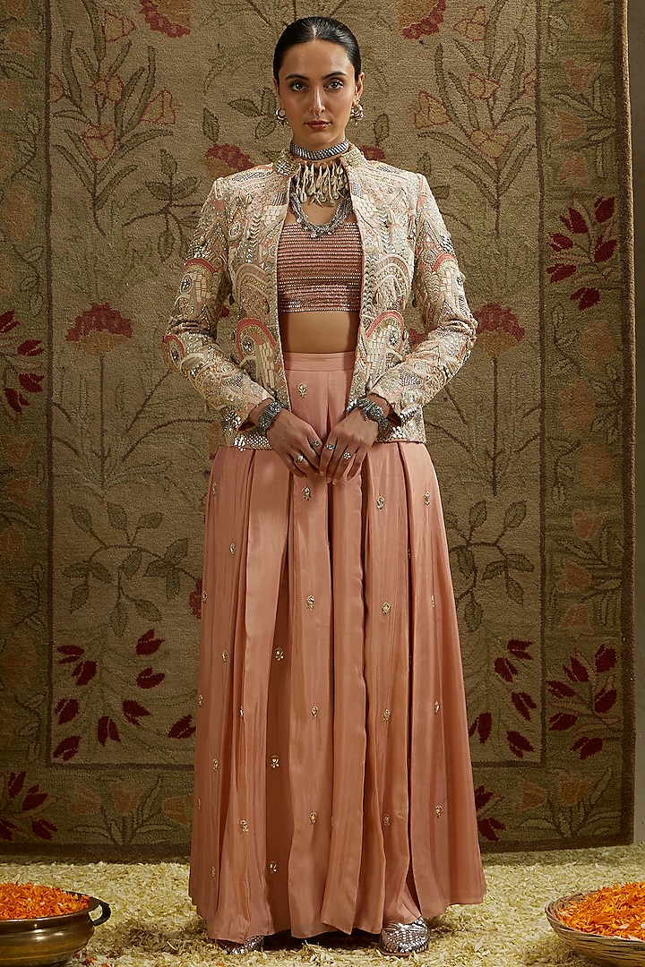 Pink Silk Embellished Jacket Set by SVA by Sonam & Paras Modi at Pernia's Pop Up Shop