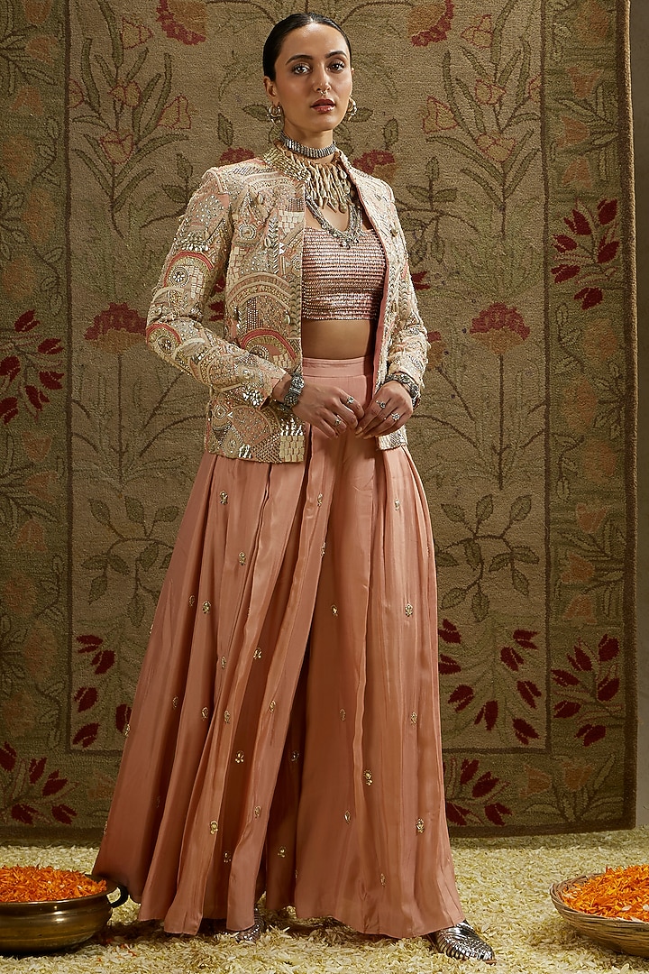 Pink Silk Embellished Jacket Set by SVA BY SONAM & PARAS MODI at Pernia's Pop Up Shop