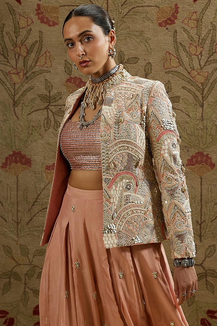 Pink Silk Embellished Jacket Set by SVA BY SONAM & PARAS MODI at Pernia's Pop Up Shop