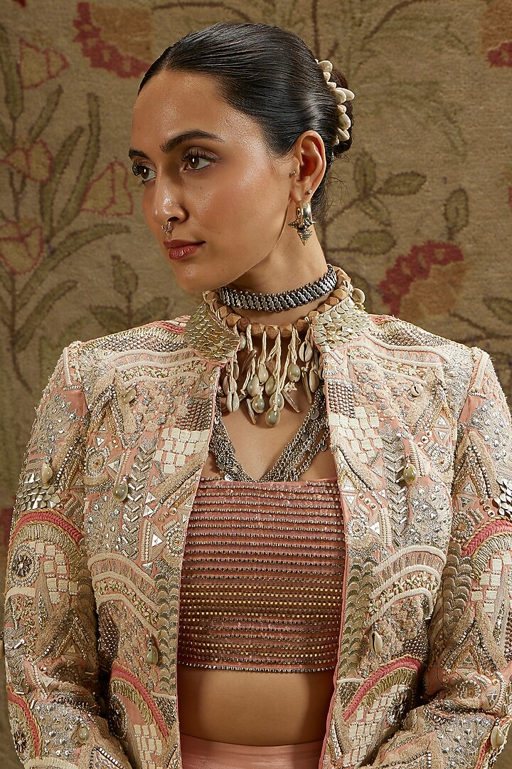 Pink Silk Embellished Jacket Set by SVA BY SONAM & PARAS MODI at Pernia's Pop Up Shop