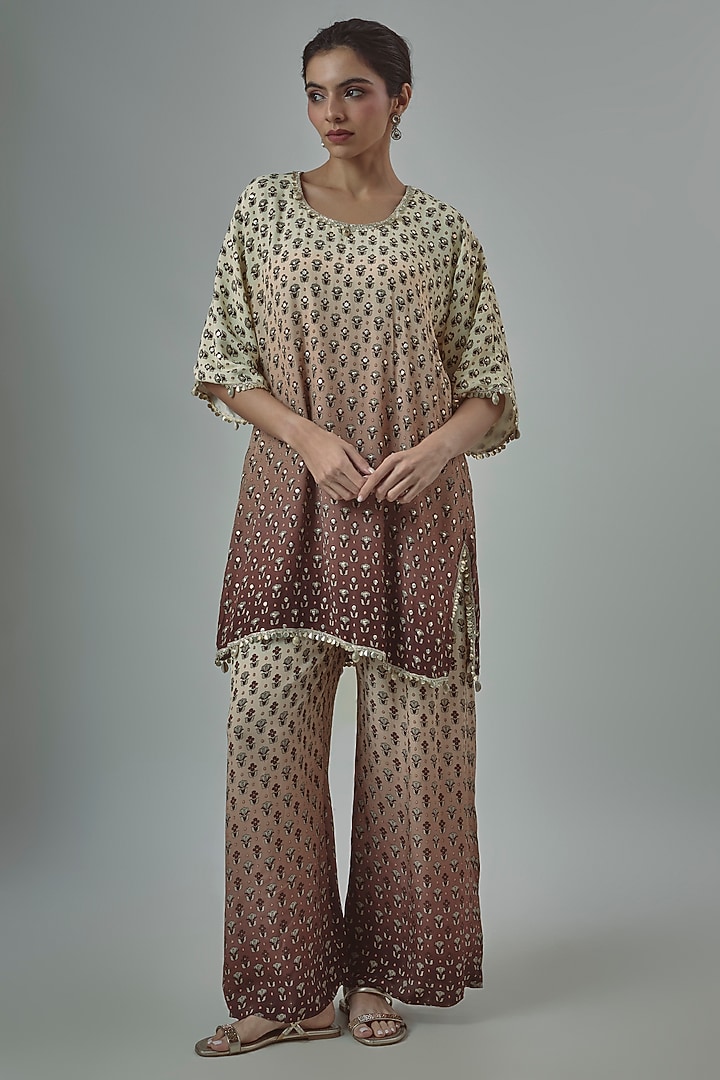 Brown Crepe Butta Printed Co-Ord Set by SVA BY SONAM & PARAS MODI at Pernia's Pop Up Shop