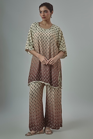 Brown Crepe Butta Printed Co-Ord Set by sva by sonam & paras modi