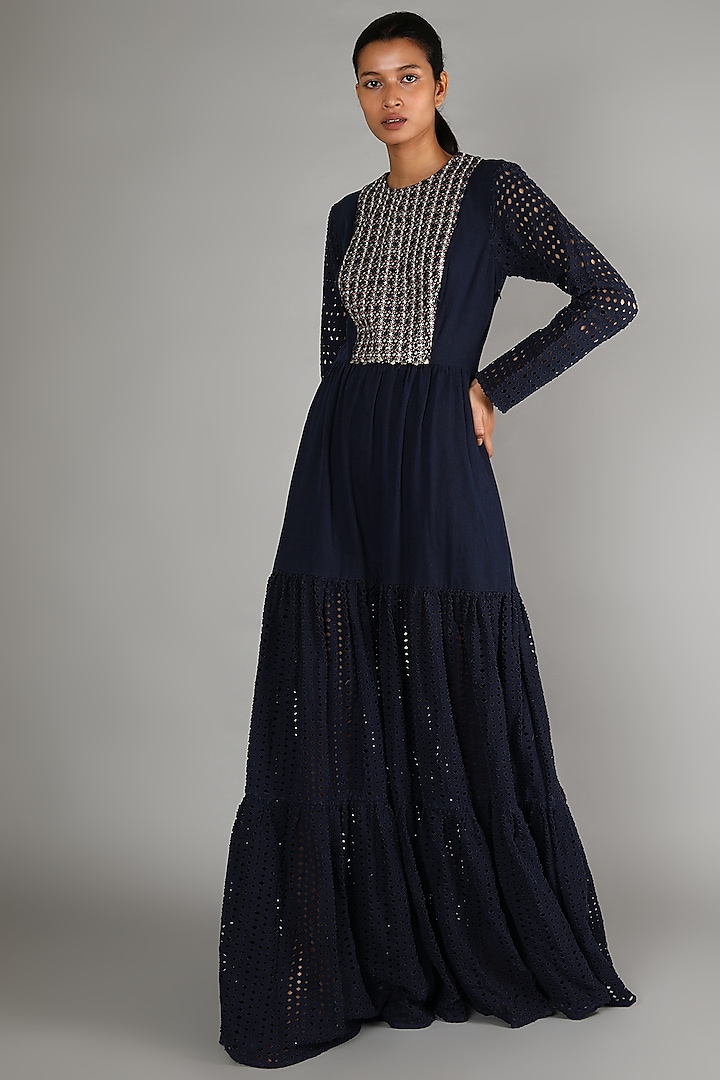 Midnight Blue Embellished Cocktail Dress by Sva By Sonam & Paras Modi at Pernia's Pop Up Shop