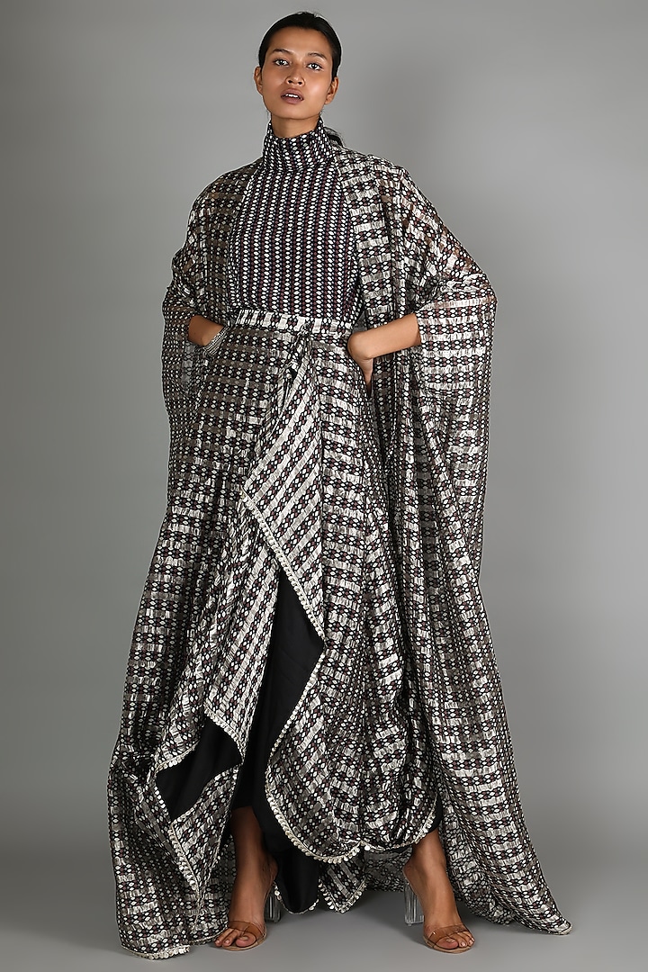 Black Printed Draped Skirt Set by Sva By Sonam & Paras Modi at Pernia's Pop Up Shop