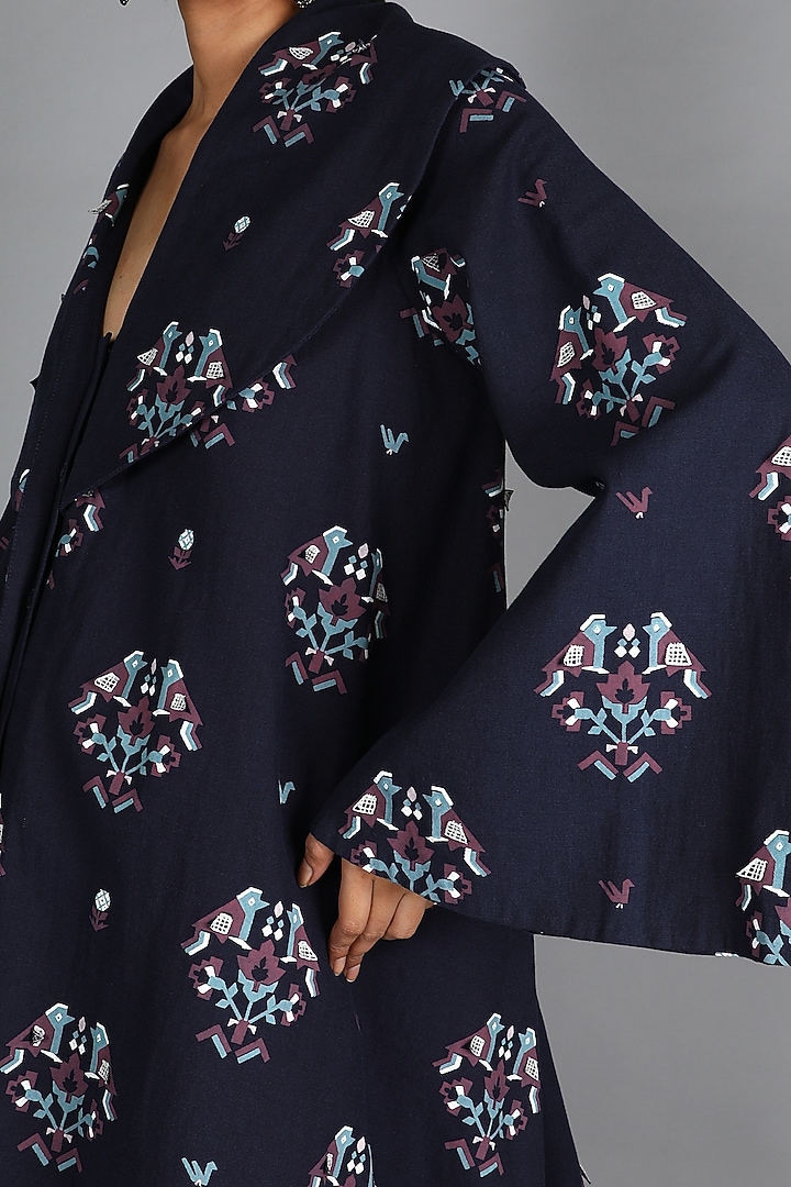 Midnight Blue Denim Jacket Set by Sva By Sonam & Paras Modi at Pernia's Pop Up Shop