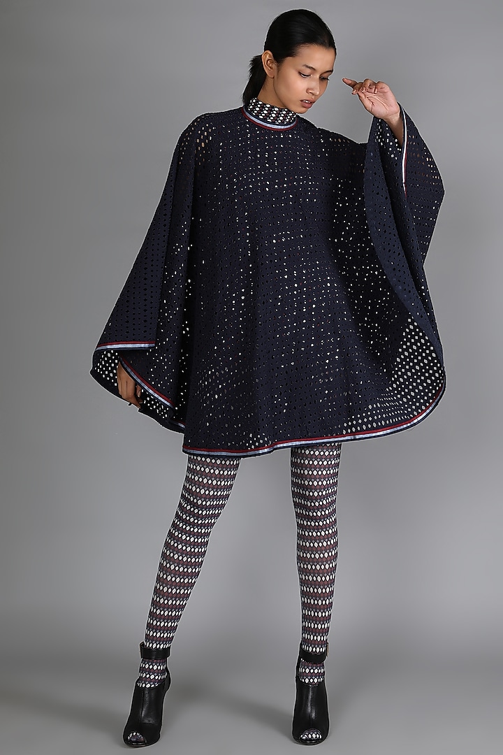 Cobalt Blue Printed Denim Top by Sva By Sonam & Paras Modi at Pernia's Pop Up Shop