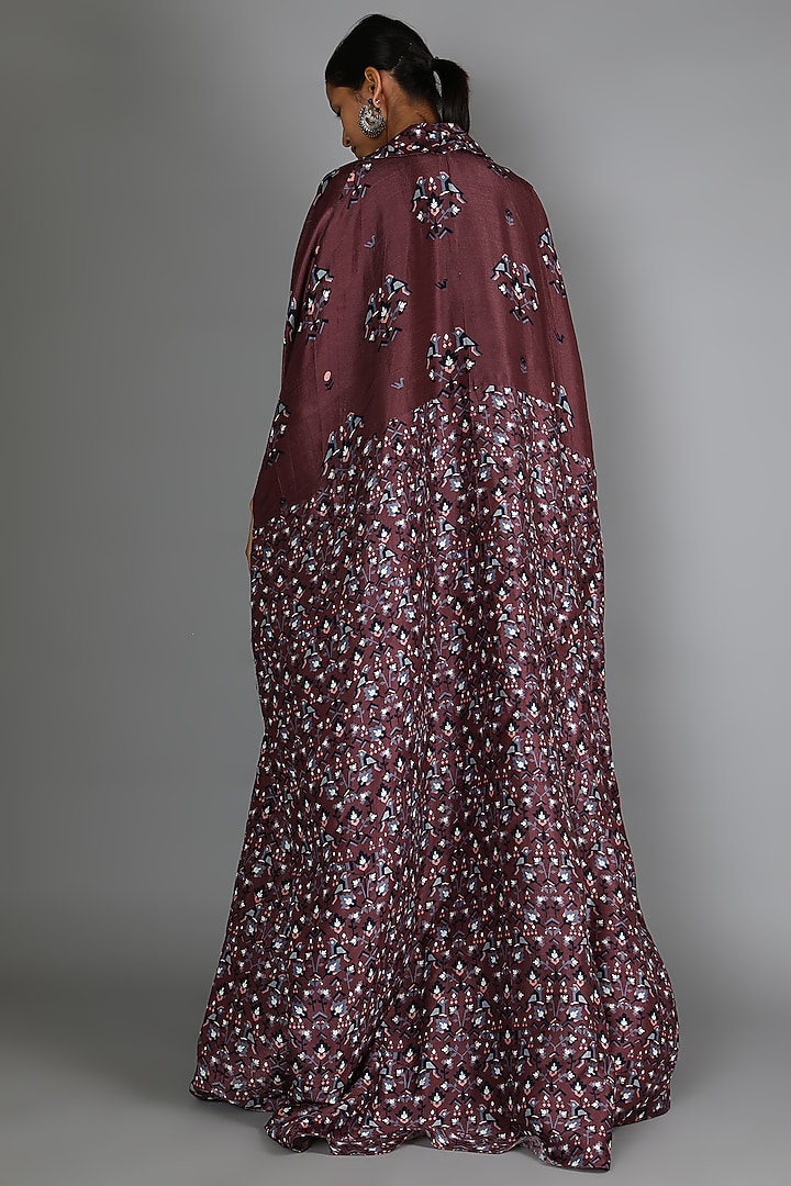 Black & Maroon Draped Cocktail Dress With Cape by Sva By Sonam & Paras Modi at Pernia's Pop Up Shop