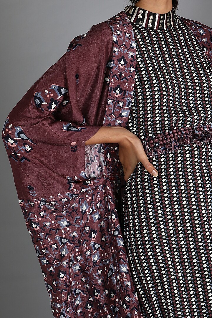 Black & Maroon Draped Cocktail Dress With Cape by Sva By Sonam & Paras Modi at Pernia's Pop Up Shop