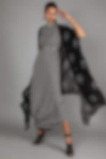Black Printed Draped Dress With Cape by Sva By Sonam & Paras Modi