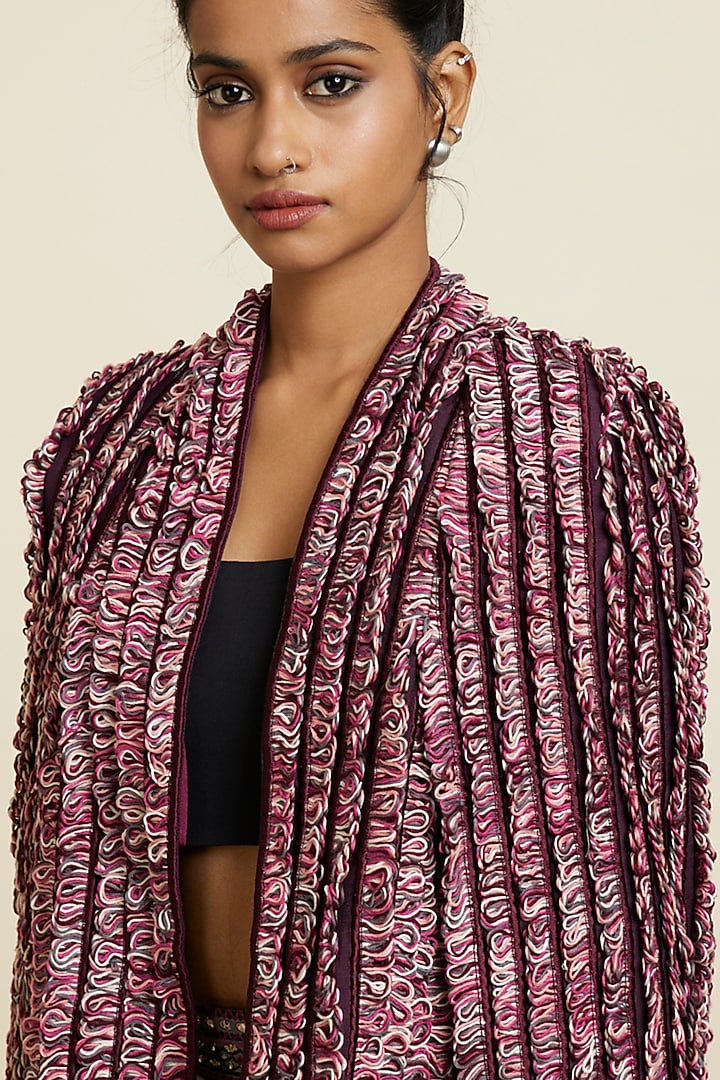 Merlot Silk Textured Jacket by SVA BY SONAM & PARAS MODI at Pernia's Pop Up Shop
