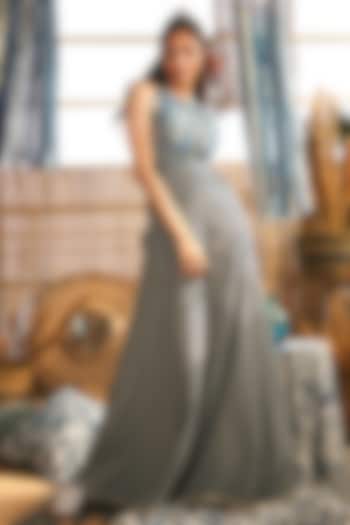 Blue Crepe Jumpsuit by SVA BY SONAM & PARAS MODI at Pernia's Pop Up Shop