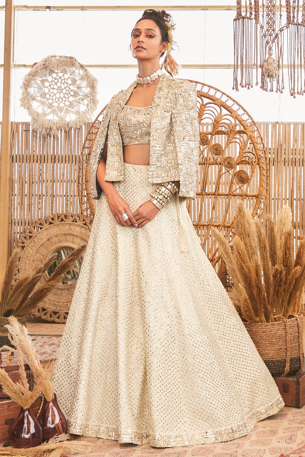 Mustard Yellow Embroidered Jacket Lehenga Set Design by at Pernia's Pop Up  Shop 2024