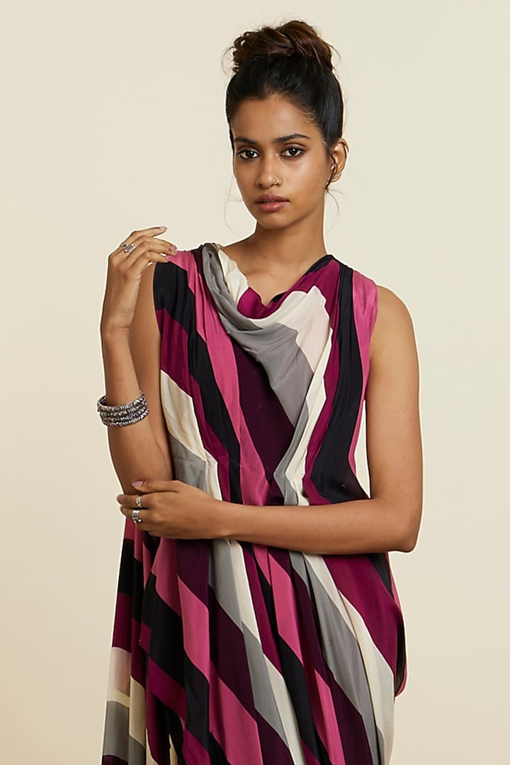 Multi-Colored Crepe Stripe Printed Co-Ord Set by SVA BY SONAM & PARAS MODI at Pernia's Pop Up Shop