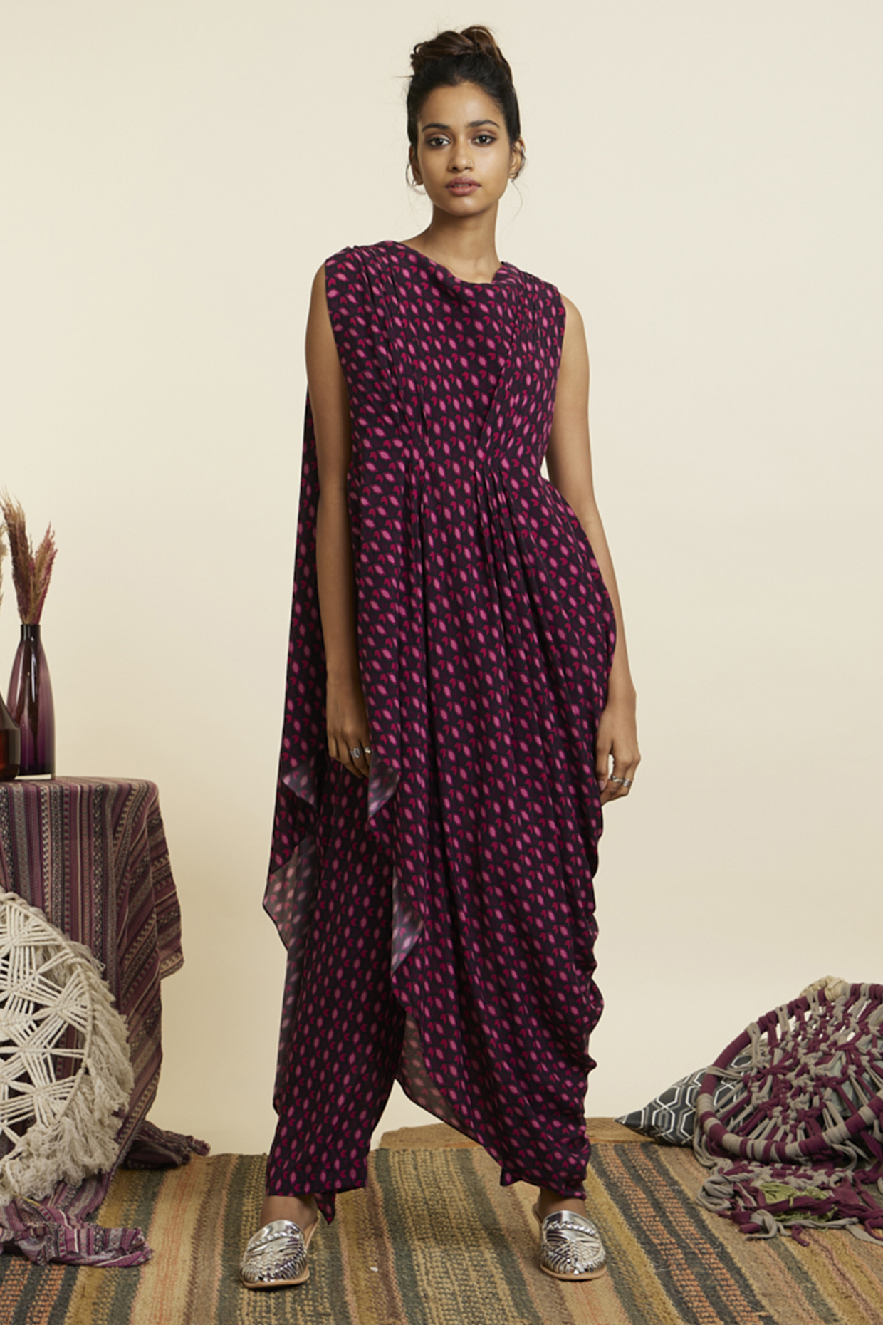 Wine Crepe Printed Co-Ord Set by SVA BY SONAM & PARAS MODI at Pernia's Pop Up Shop