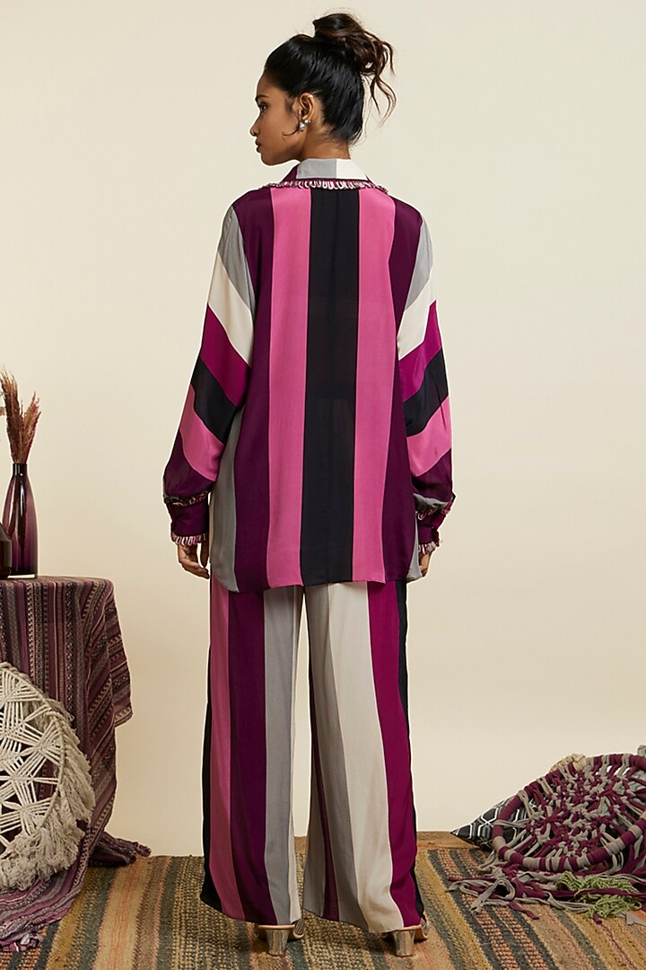 Merlot Crepe Stripe Printed Co-Ord Set by SVA BY SONAM & PARAS MODI at Pernia's Pop Up Shop