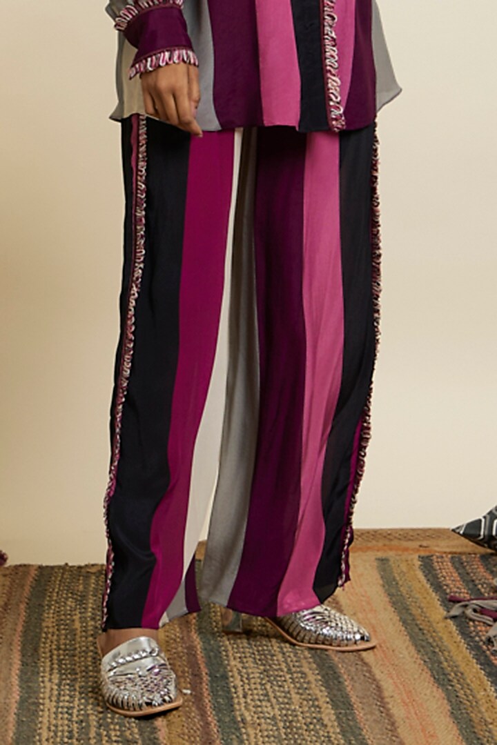 Merlot Crepe Stripe Printed Co-Ord Set by SVA BY SONAM & PARAS MODI at Pernia's Pop Up Shop