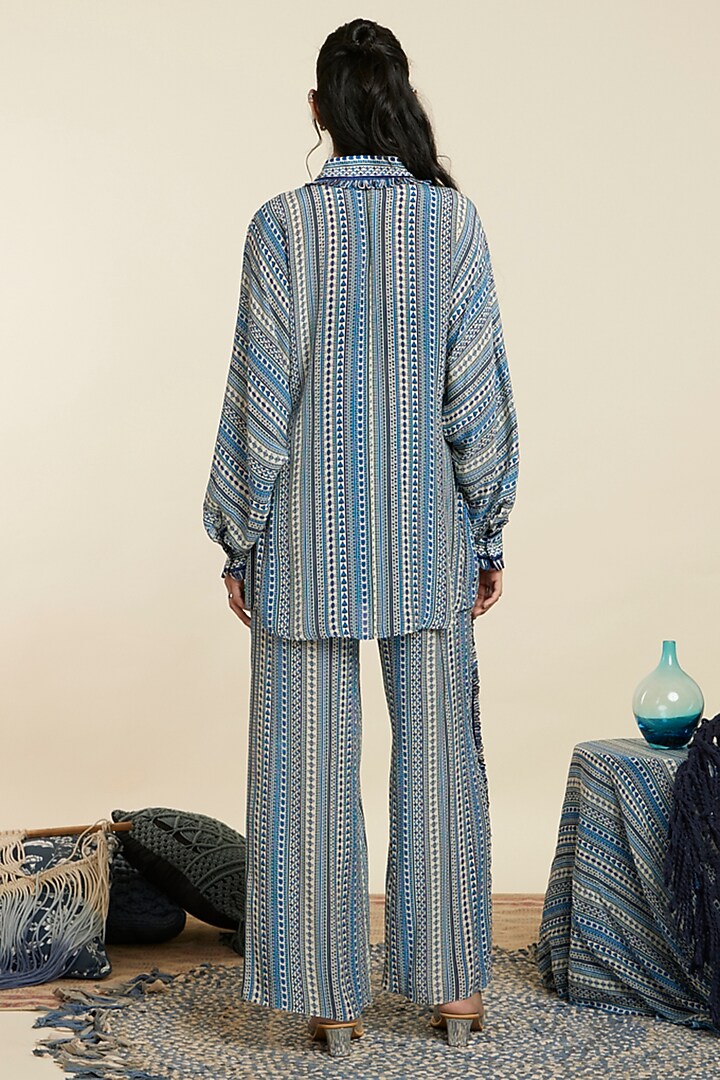 Blue Crepe Boho Stripe Printed Co-Ord Set by SVA BY SONAM & PARAS MODI at Pernia's Pop Up Shop