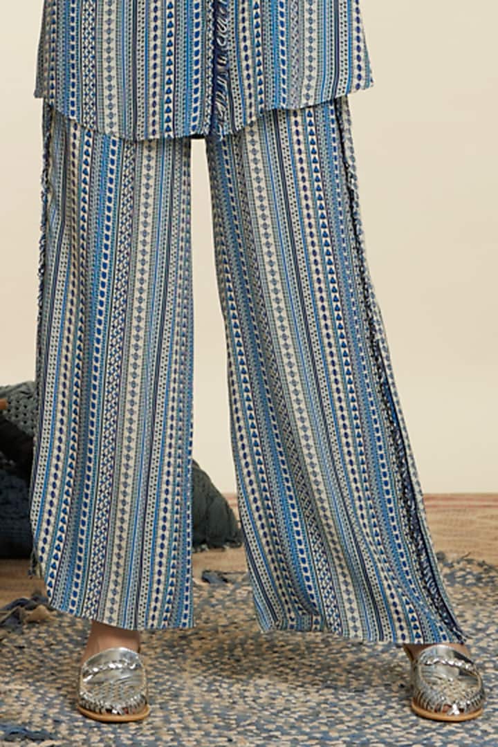 Blue Crepe Boho Stripe Printed Co-Ord Set by SVA BY SONAM & PARAS MODI at Pernia's Pop Up Shop