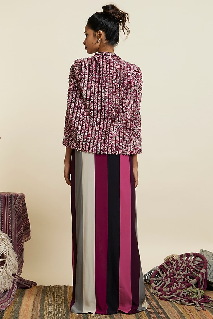 Merlot Crepe Textured Jacket Set by SVA BY SONAM & PARAS MODI at Pernia's Pop Up Shop
