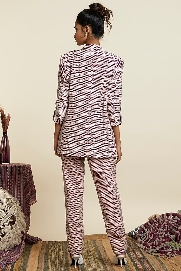 Merlot Crepe Geo & Stripe Printed Blazer Set by SVA BY SONAM & PARAS MODI at Pernia's Pop Up Shop