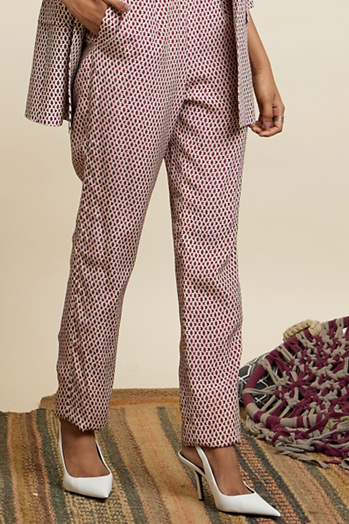Merlot Crepe Geo & Stripe Printed Blazer Set by SVA BY SONAM & PARAS MODI at Pernia's Pop Up Shop