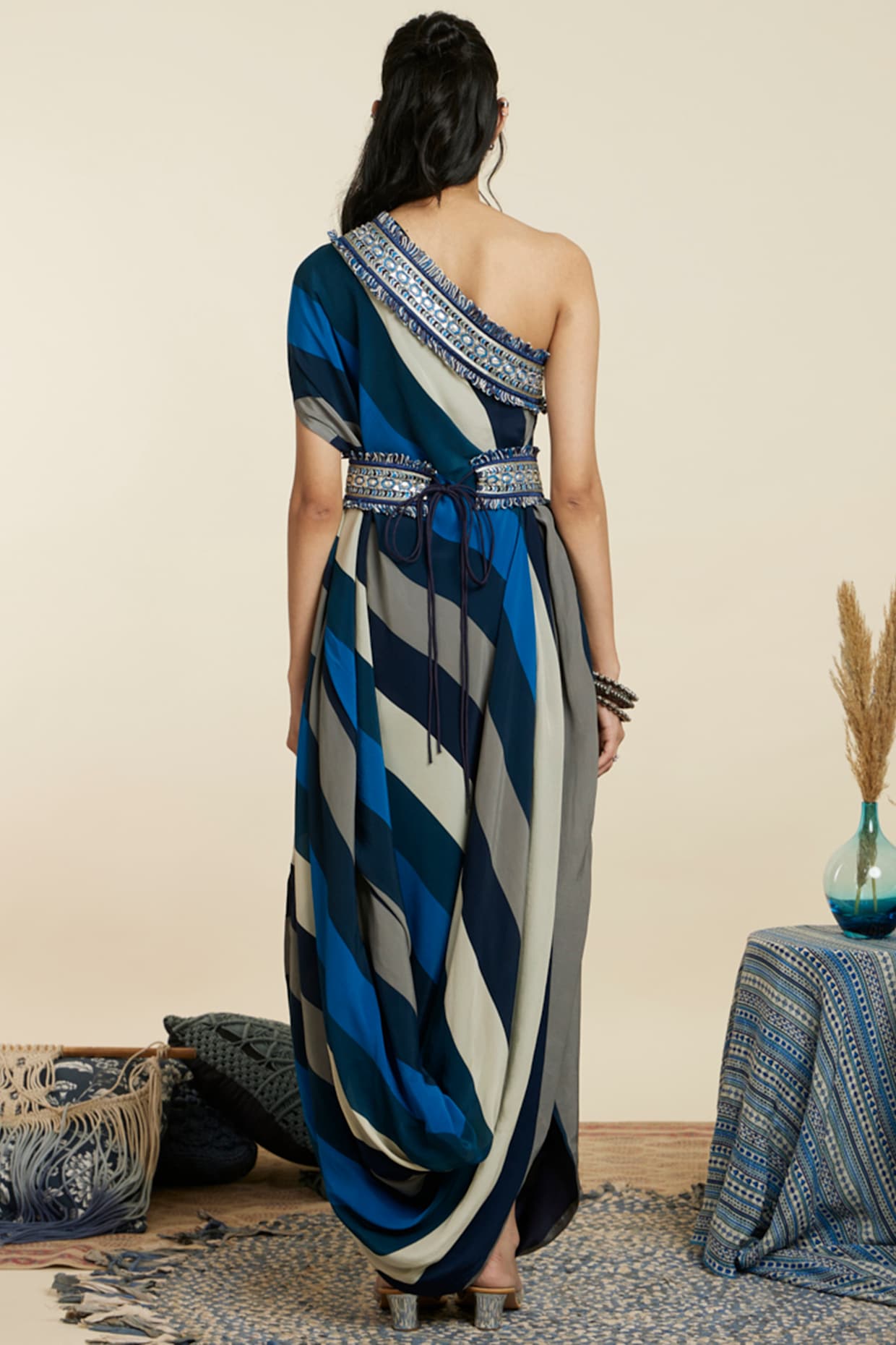 Blue Cotton Blend Angrakha Style Check Pattern Modi Jacket | Exotic India  Art