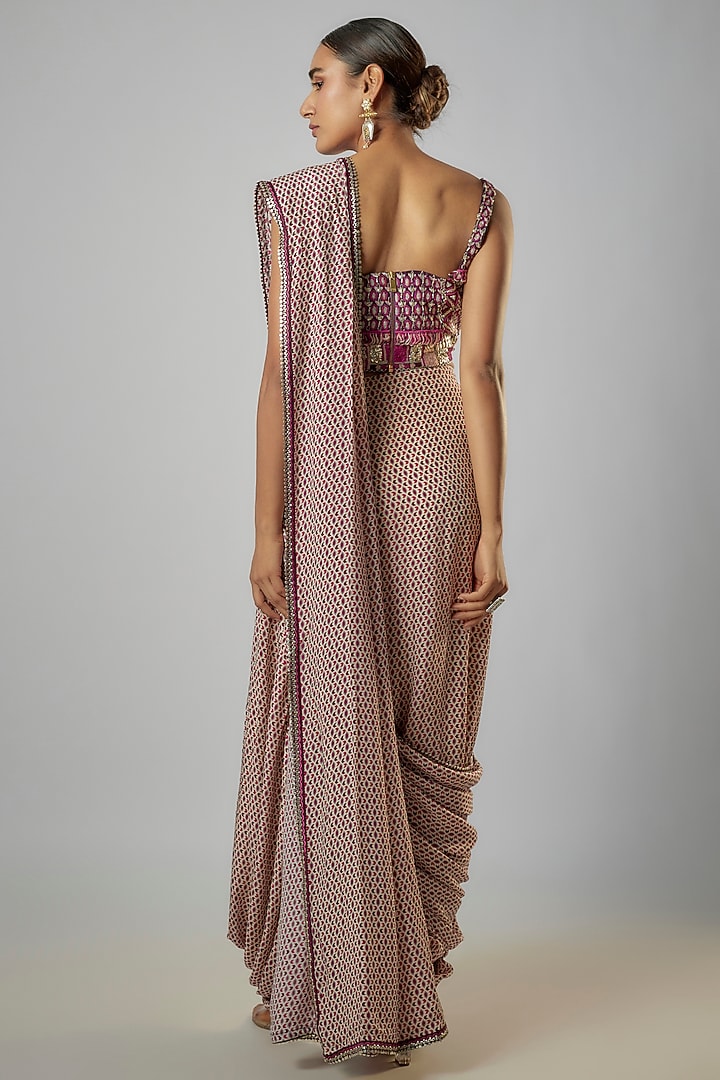 Merlot Crepe Geometric Printed Draped Skirt Set by SVA BY SONAM & PARAS MODI at Pernia's Pop Up Shop