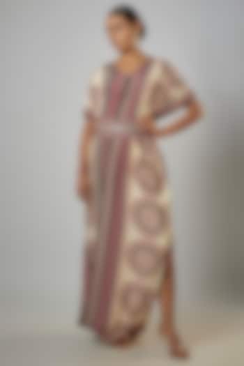 Merlot Crepe Butta Work Draped Maxi Dress by SVA BY SONAM & PARAS MODI
