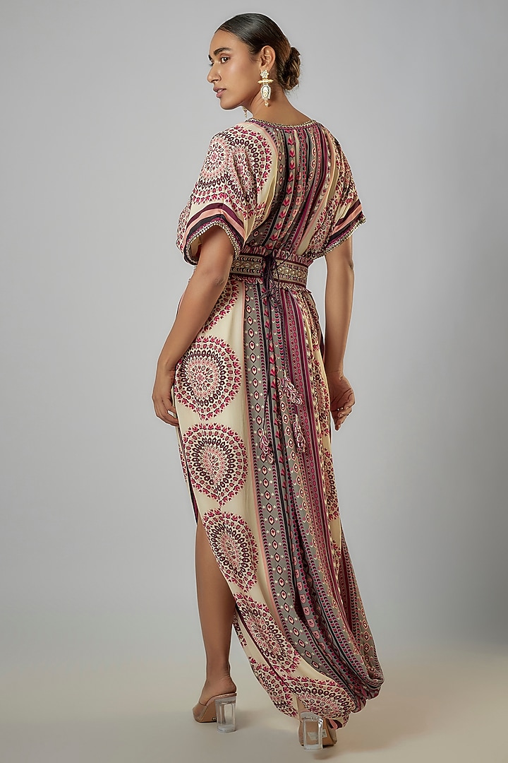 Merlot Crepe Butta Work Draped Maxi Cocktail Dress by SVA BY SONAM & PARAS MODI at Pernia's Pop Up Shop