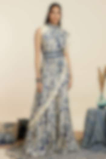 Blue Crepe Printed Co-Ord Set by SVA BY SONAM & PARAS MODI at Pernia's Pop Up Shop