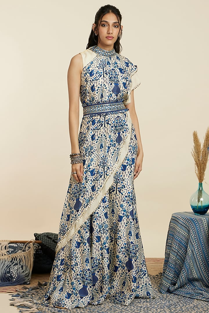 Blue Crepe Printed Co-Ord Set by SVA BY SONAM & PARAS MODI at Pernia's Pop Up Shop