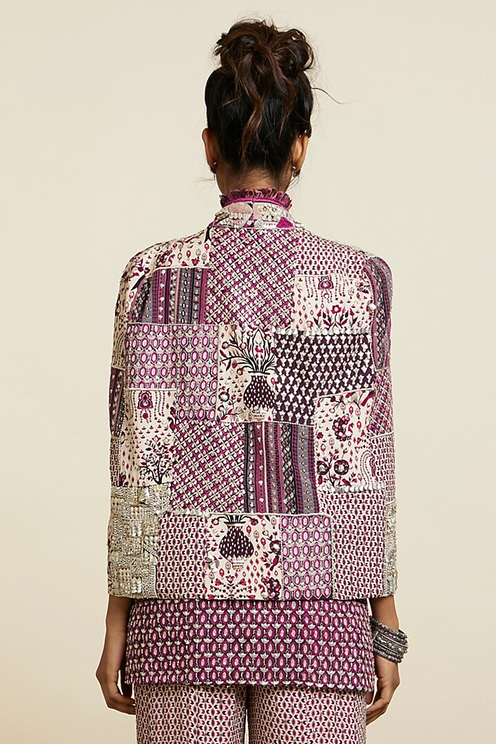 Merlot Silk Patchwork Jacket by SVA BY SONAM & PARAS MODI at Pernia's Pop Up Shop