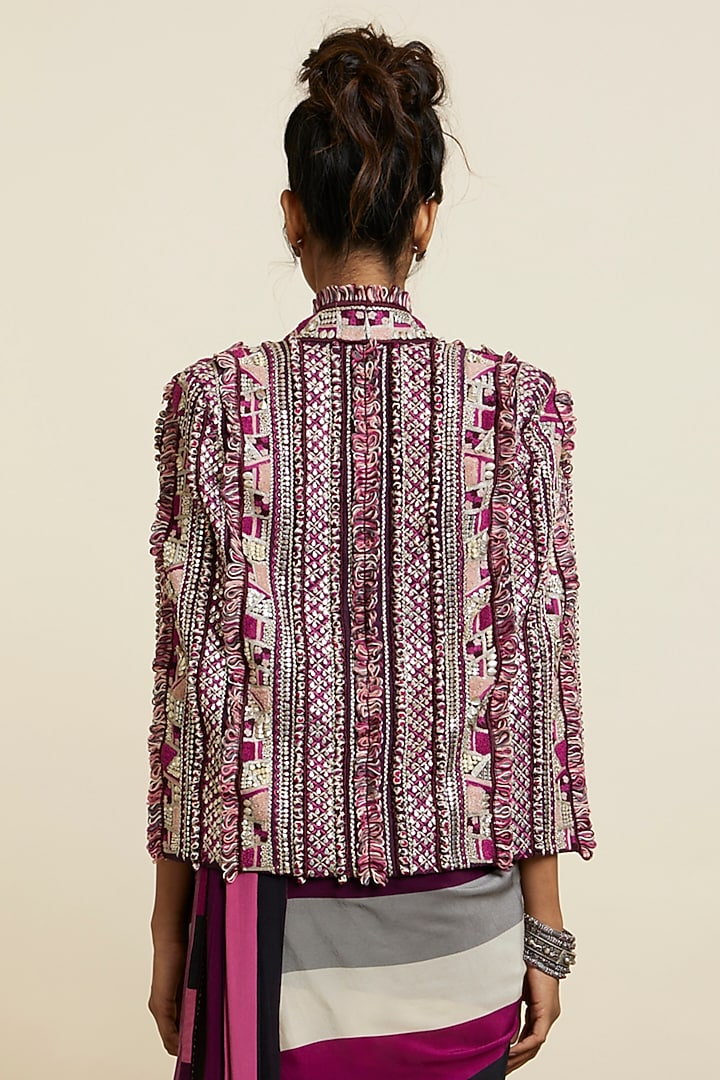 Merlot Silk Abstract Jacket by SVA BY SONAM & PARAS MODI at Pernia's Pop Up Shop