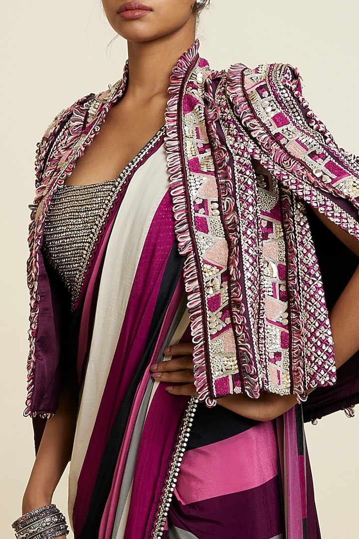 Merlot Silk Abstract Jacket by SVA BY SONAM & PARAS MODI at Pernia's Pop Up Shop