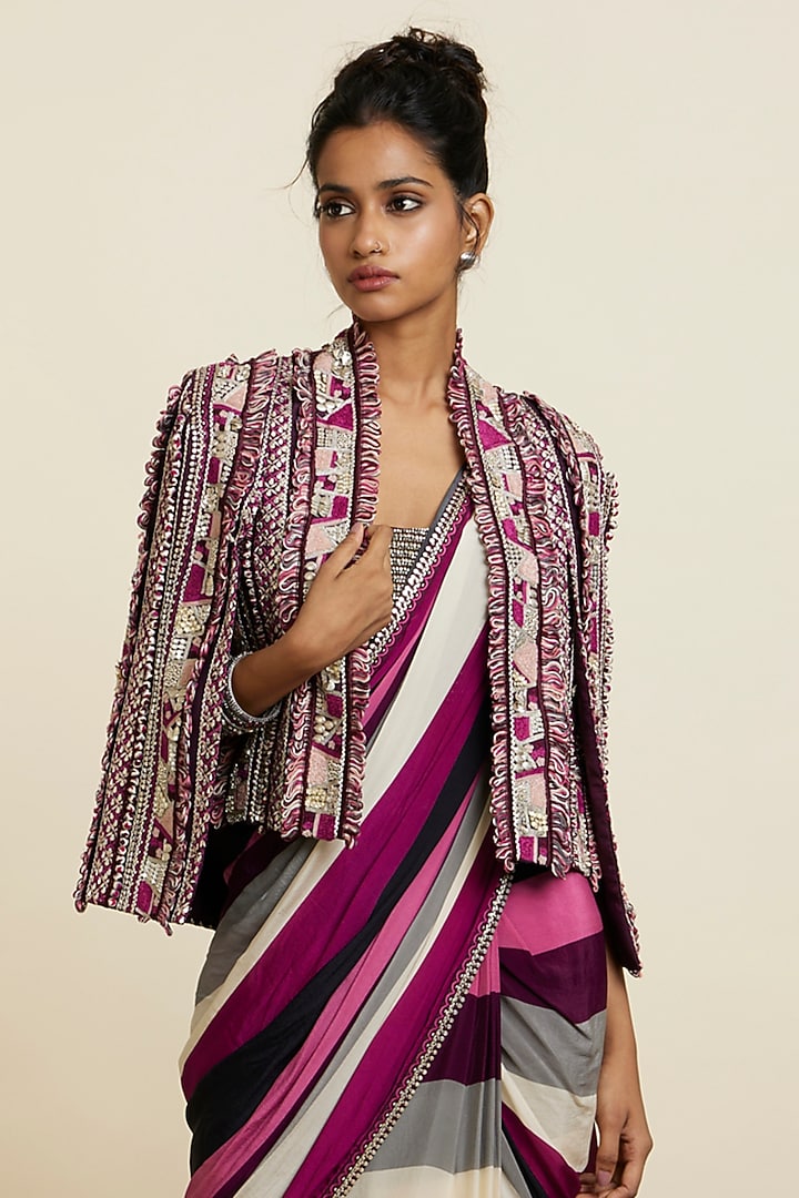 Merlot Silk Abstract Jacket by SVA BY SONAM & PARAS MODI at Pernia's Pop Up Shop